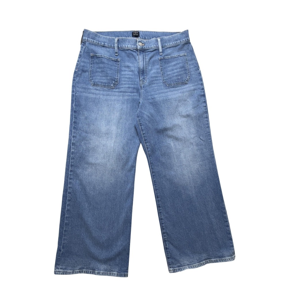 J.Crew Womens Wide Leg Crop Jeans‎ 34 Blue Medium Wash High Rise Stretch Denim